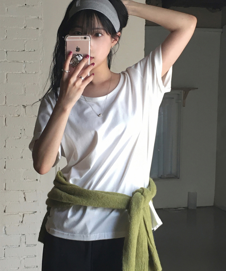 Uネック半袖Tシャツ IVORY