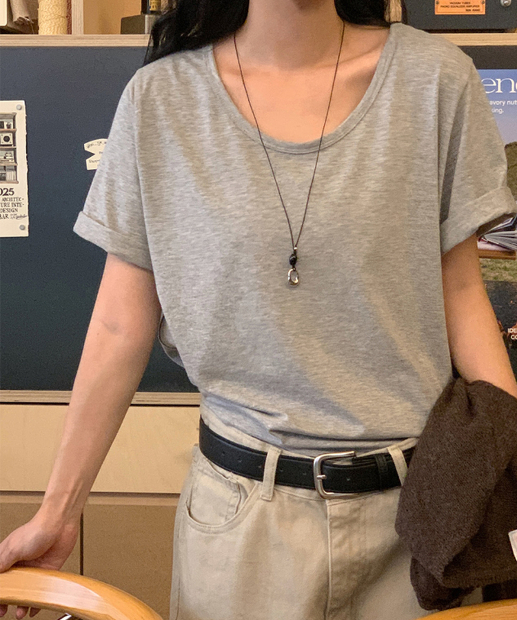 Uネック半袖Tシャツ MELANGE