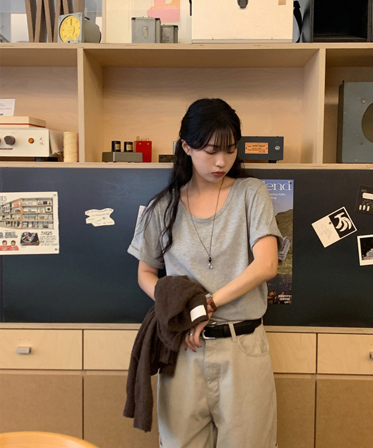 Uネック半袖Tシャツ MELANGE