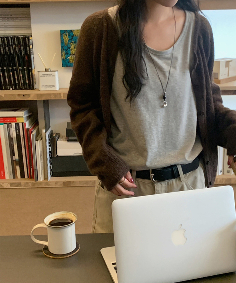 Uネック半袖Tシャツ MELANGE