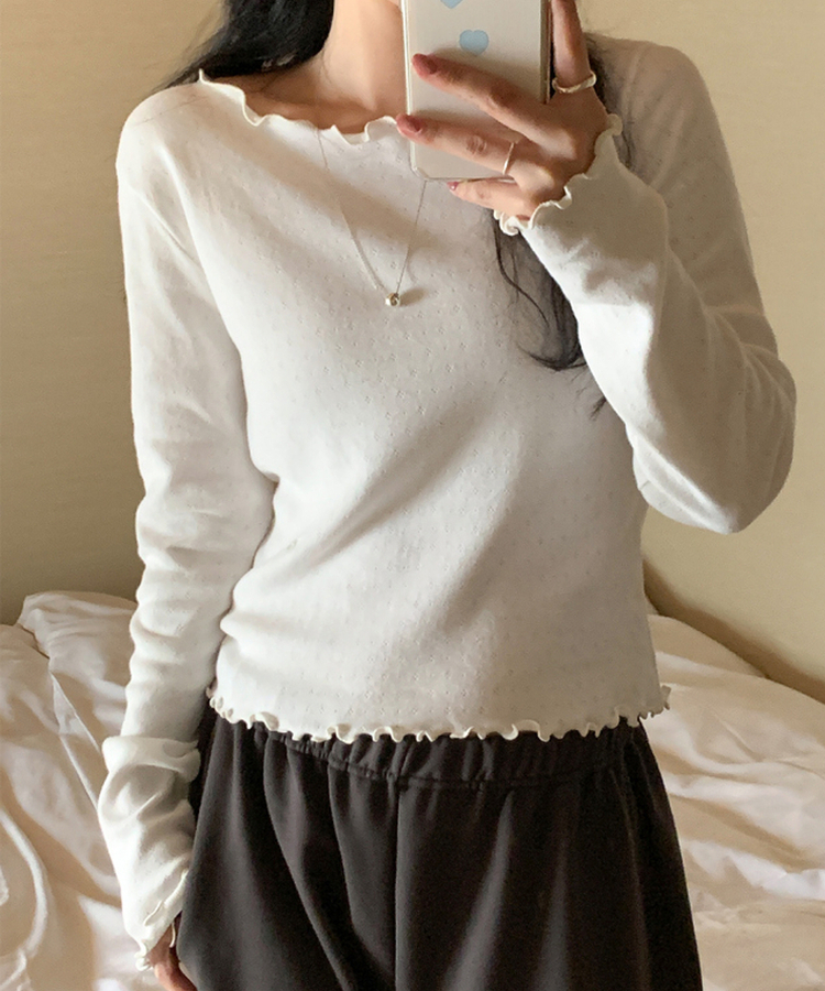 トリミング長袖Tシャツ(6color) CREAM IVORY