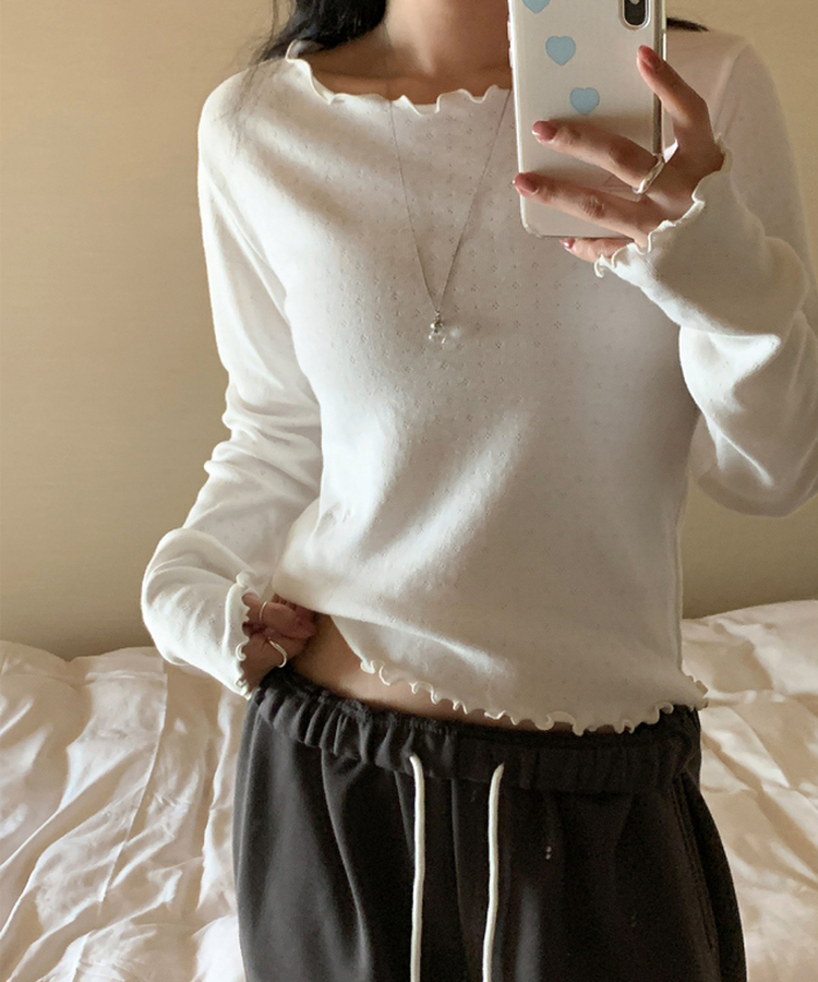 トリミング長袖Tシャツ(6color) CREAM IVORY