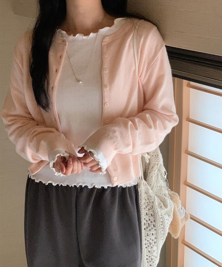 トリミング長袖Tシャツ(6color) CREAM IVORY