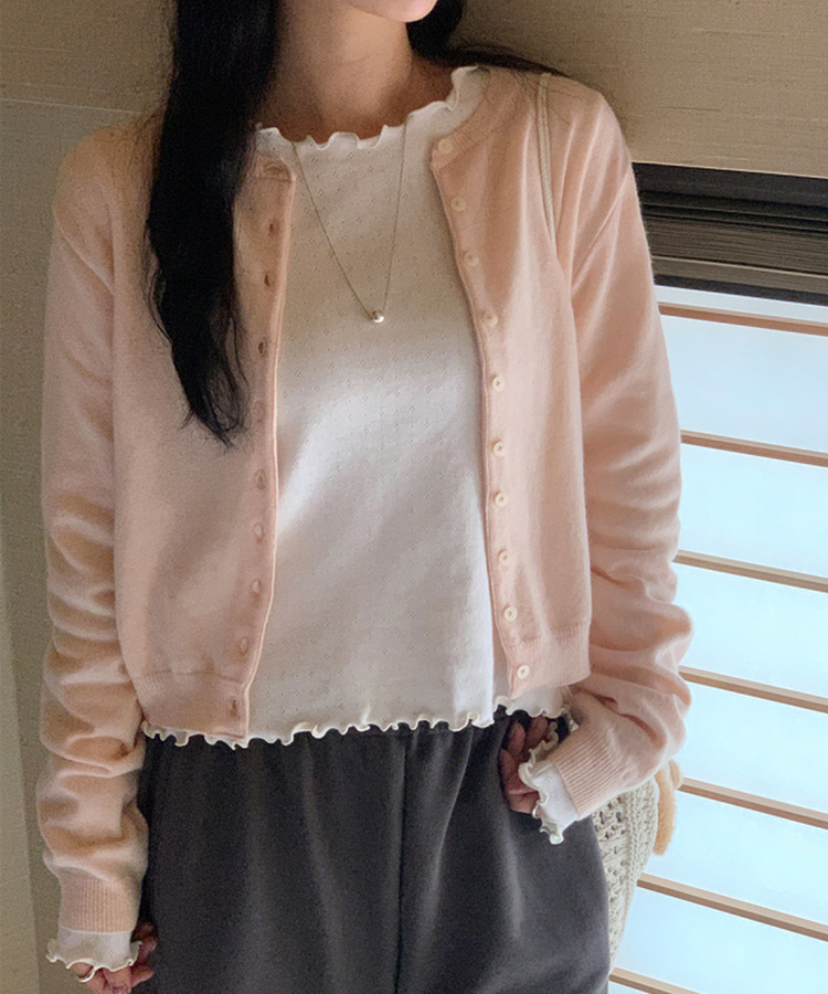 トリミング長袖Tシャツ(6color) CREAM IVORY