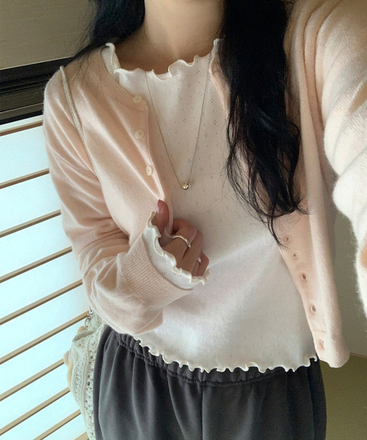 トリミング長袖Tシャツ(6color) CREAM IVORY