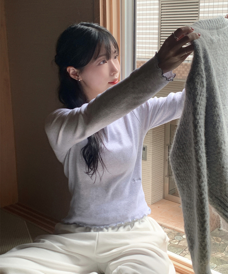 トリミング長袖Tシャツ(6color) SKY BLUE