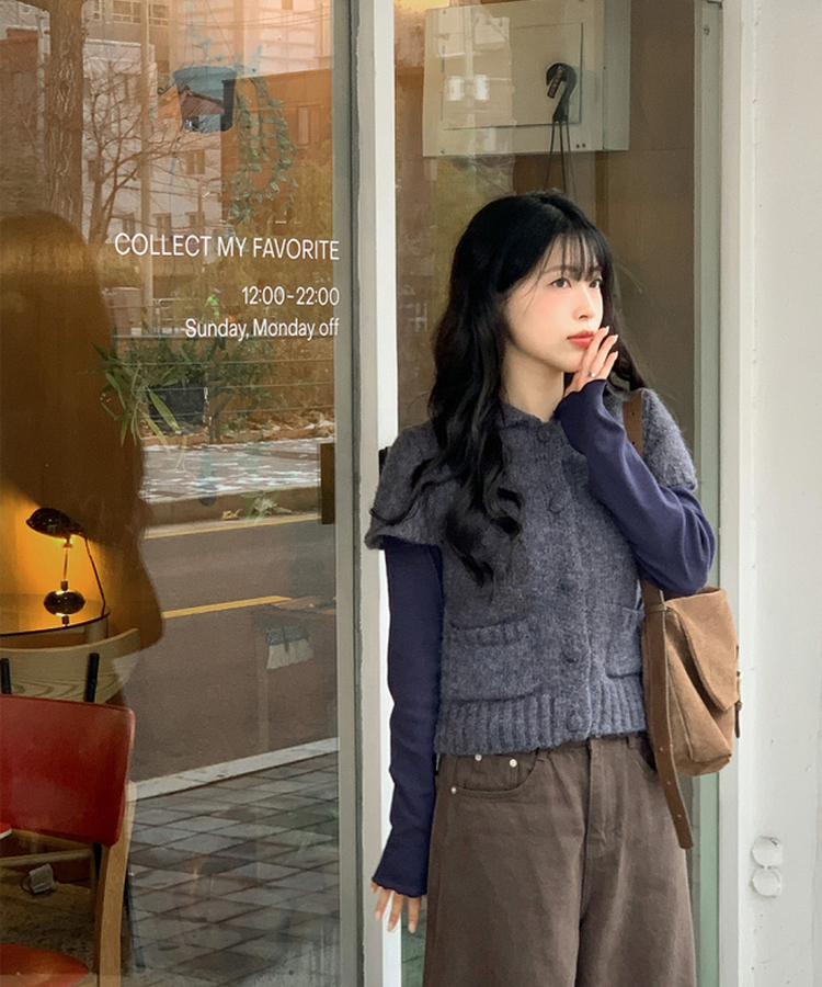 トリミング長袖Tシャツ(6color) NAVY