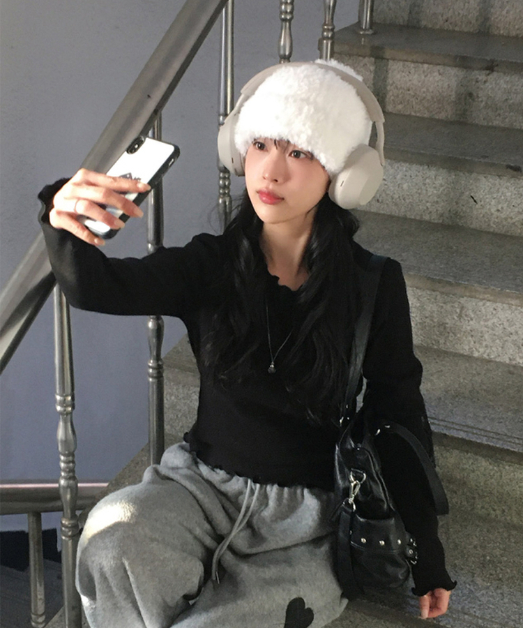 トリミング長袖Tシャツ(6color) BLACK