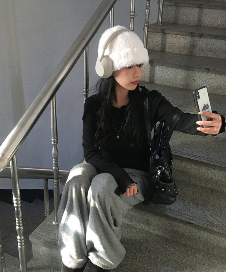 トリミング長袖Tシャツ(6color) BLACK