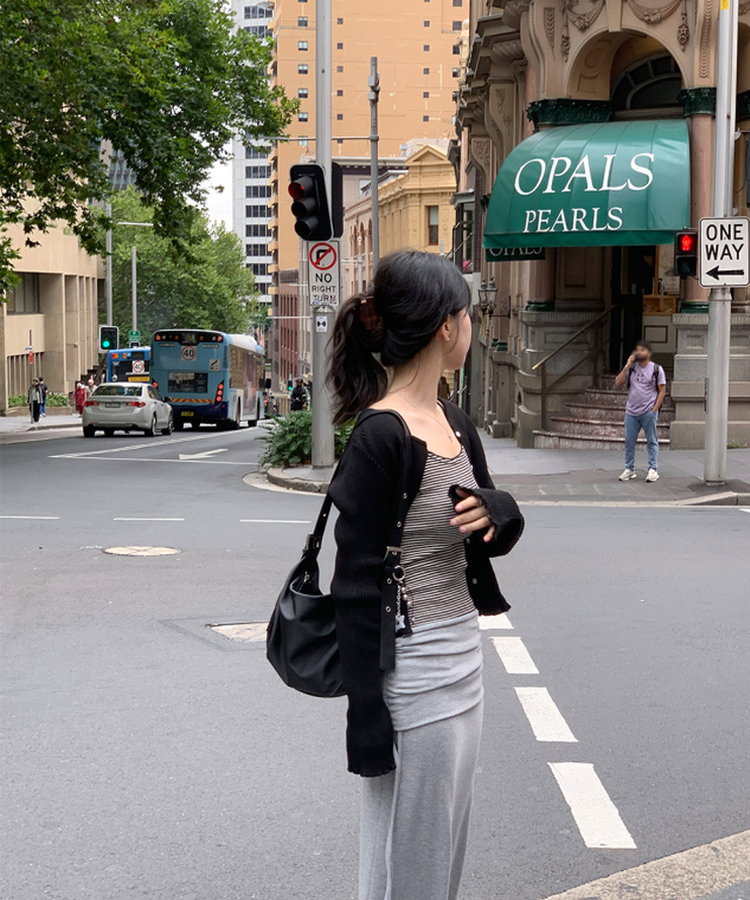 リブカーディガン BLACK