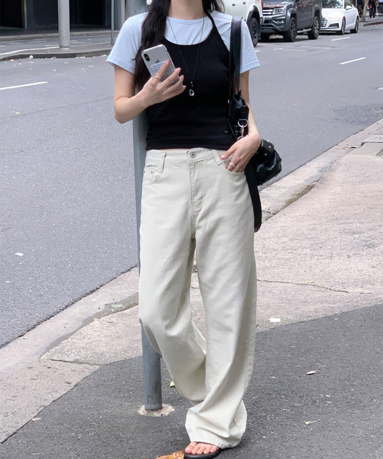 コットンストレートパンツ LIGHT BEIGE