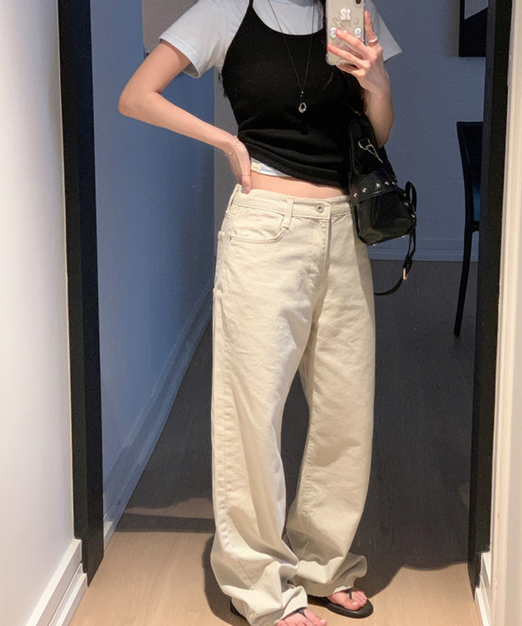 コットンストレートパンツ LIGHT BEIGE