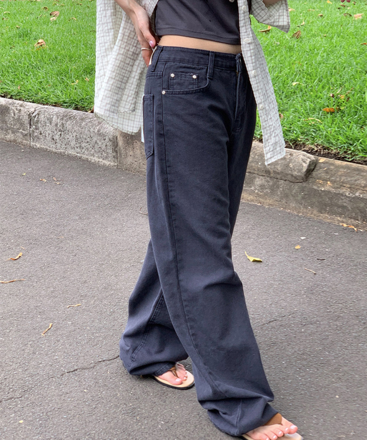 コットンストレートパンツ NAVY