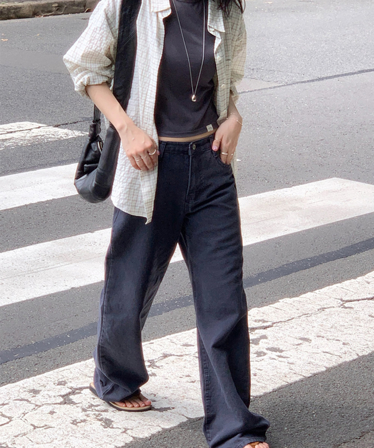 コットンストレートパンツ NAVY