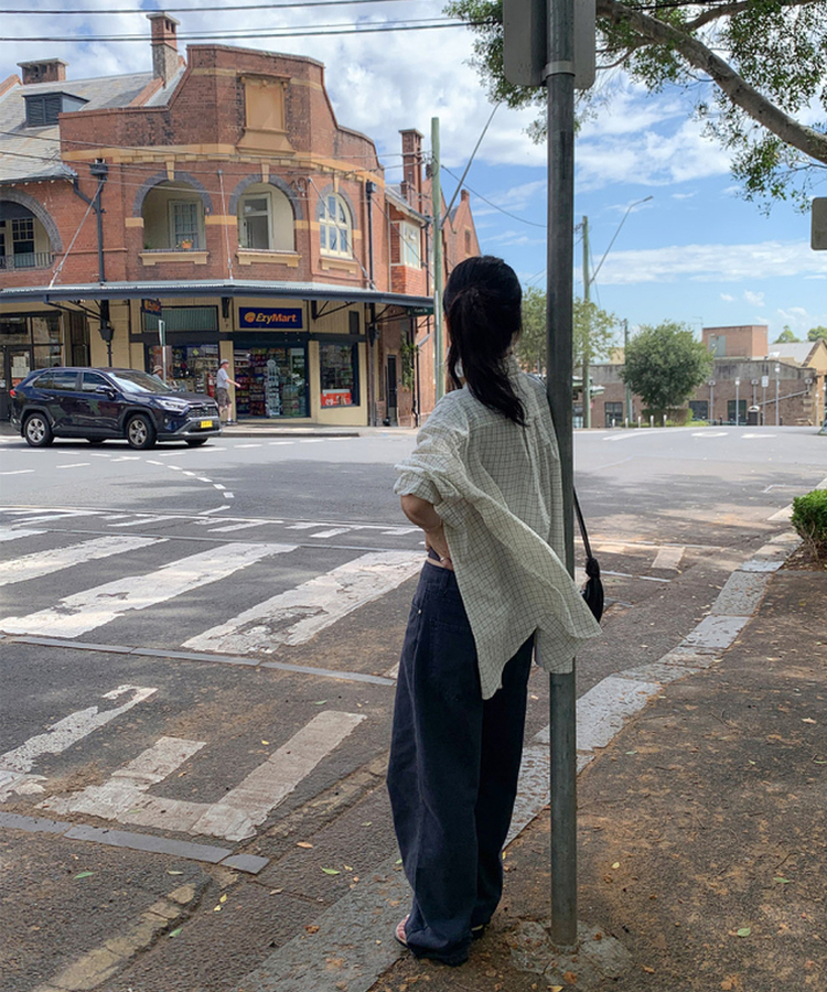 コットンストレートパンツ NAVY