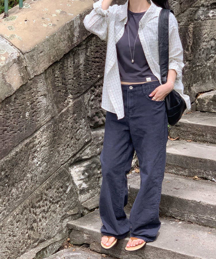 コットンストレートパンツ NAVY