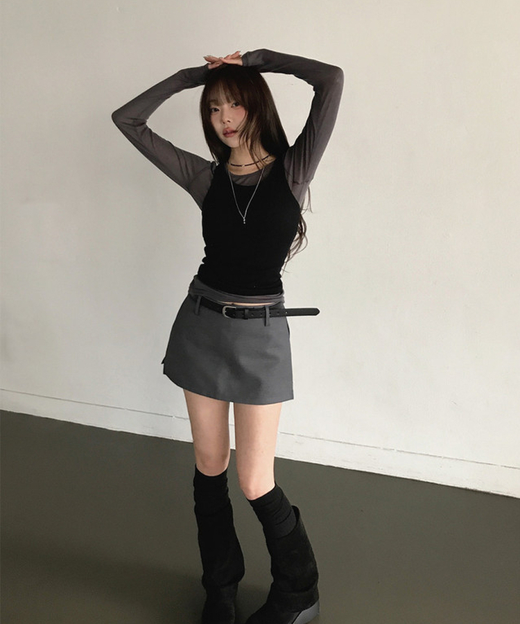 シースルーレイヤード長袖Tシャツ(11color) CHARCOAL