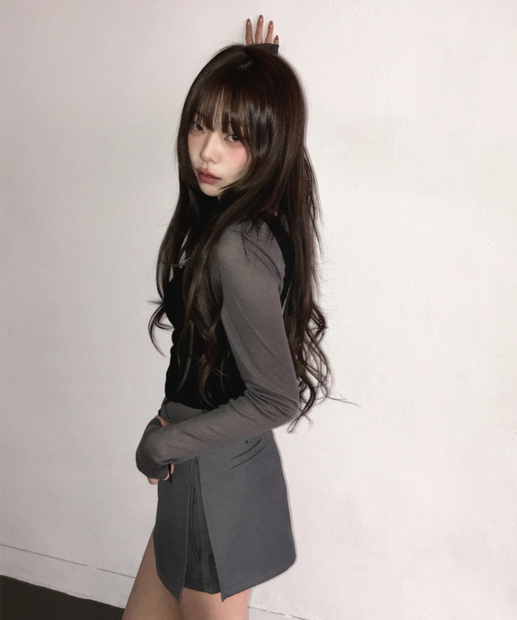 シースルーレイヤード長袖Tシャツ(11color) CHARCOAL