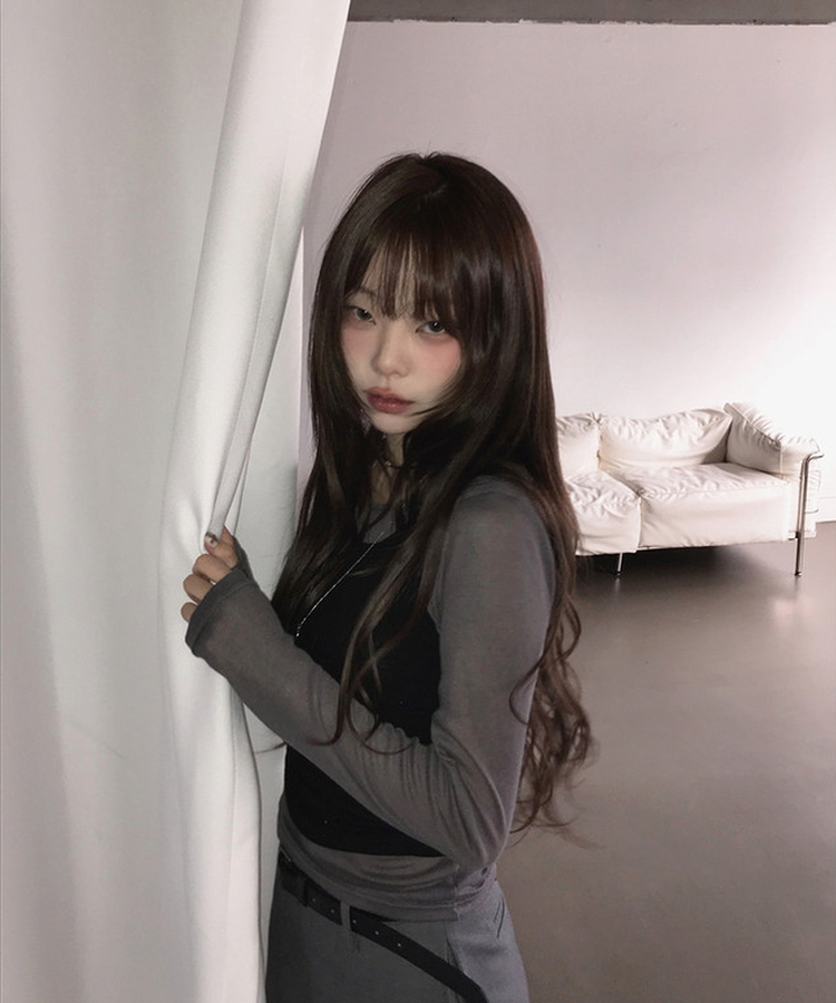 シースルーレイヤード長袖Tシャツ(11color) CHARCOAL