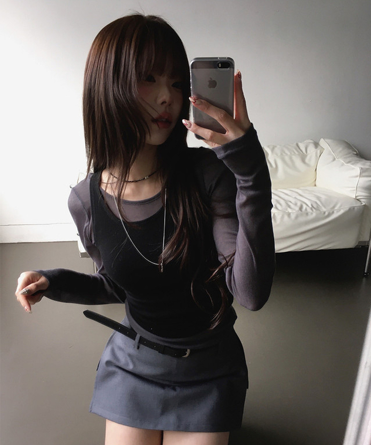 シースルーレイヤード長袖Tシャツ(11color) CHARCOAL