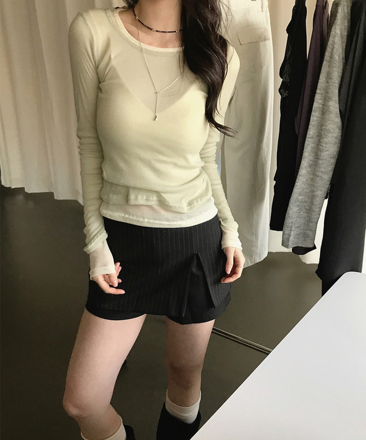 シースルーレイヤード長袖Tシャツ(11color) LIGHT GREEN