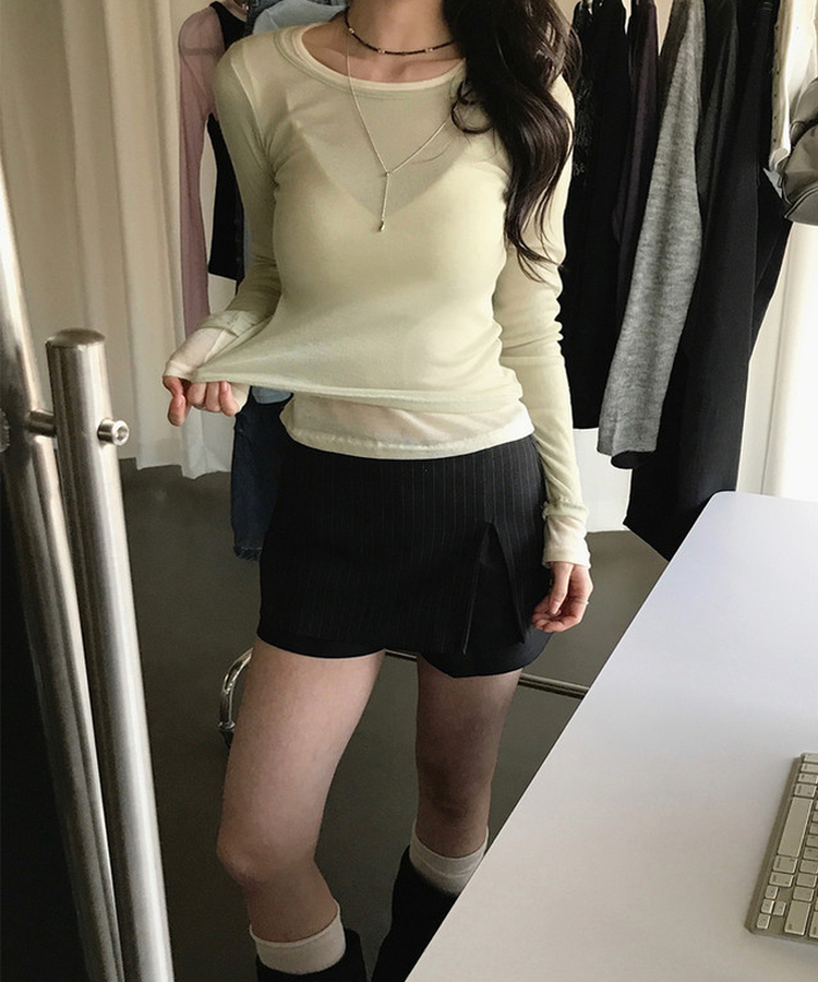 シースルーレイヤード長袖Tシャツ(11color) LIGHT GREEN