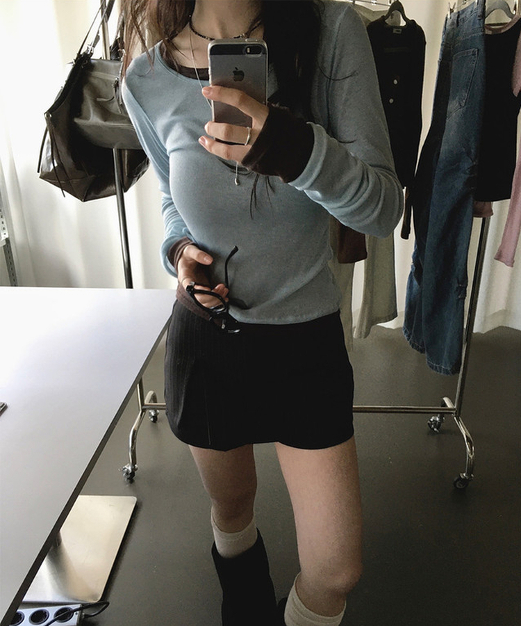 シースルーレイヤード長袖Tシャツ(11color) SKY BLUE