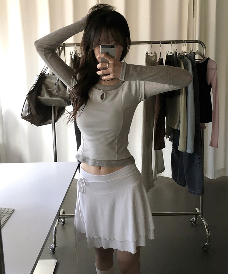 シースルーレイヤード長袖Tシャツ(11color) MERANGE GRAY