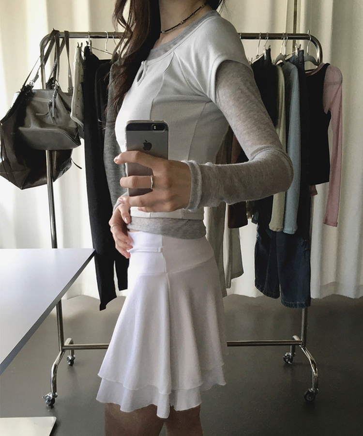 シースルーレイヤード長袖Tシャツ(11color) MERANGE GRAY