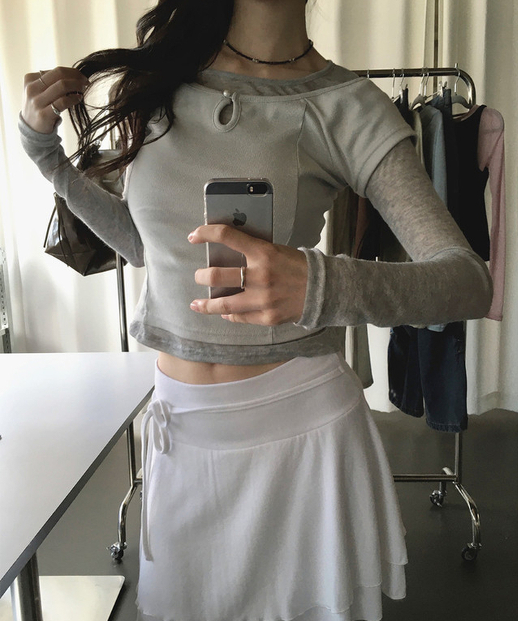 シースルーレイヤード長袖Tシャツ(11color) MERANGE GRAY