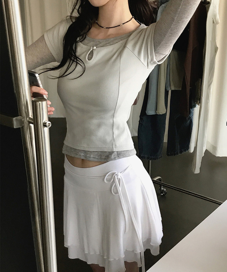 シースルーレイヤード長袖Tシャツ(11color) MERANGE GRAY