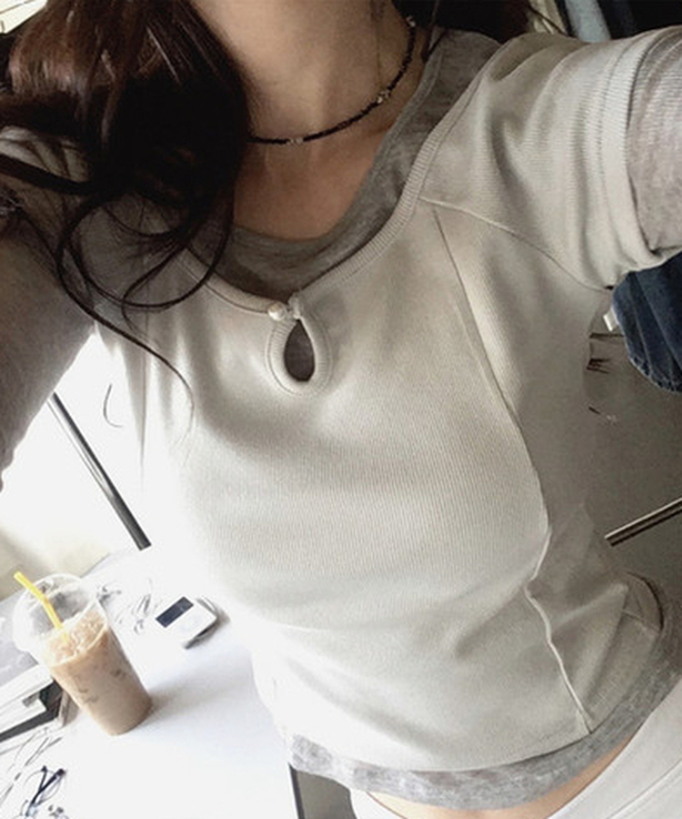 シースルーレイヤード長袖Tシャツ(11color) MERANGE GRAY