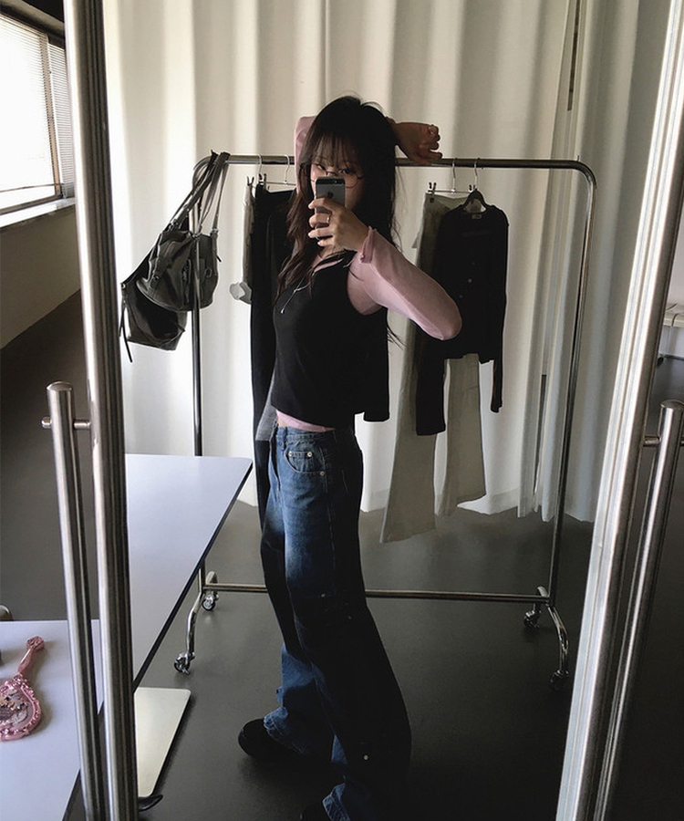 シースルーレイヤード長袖Tシャツ(11color) COOL PINK