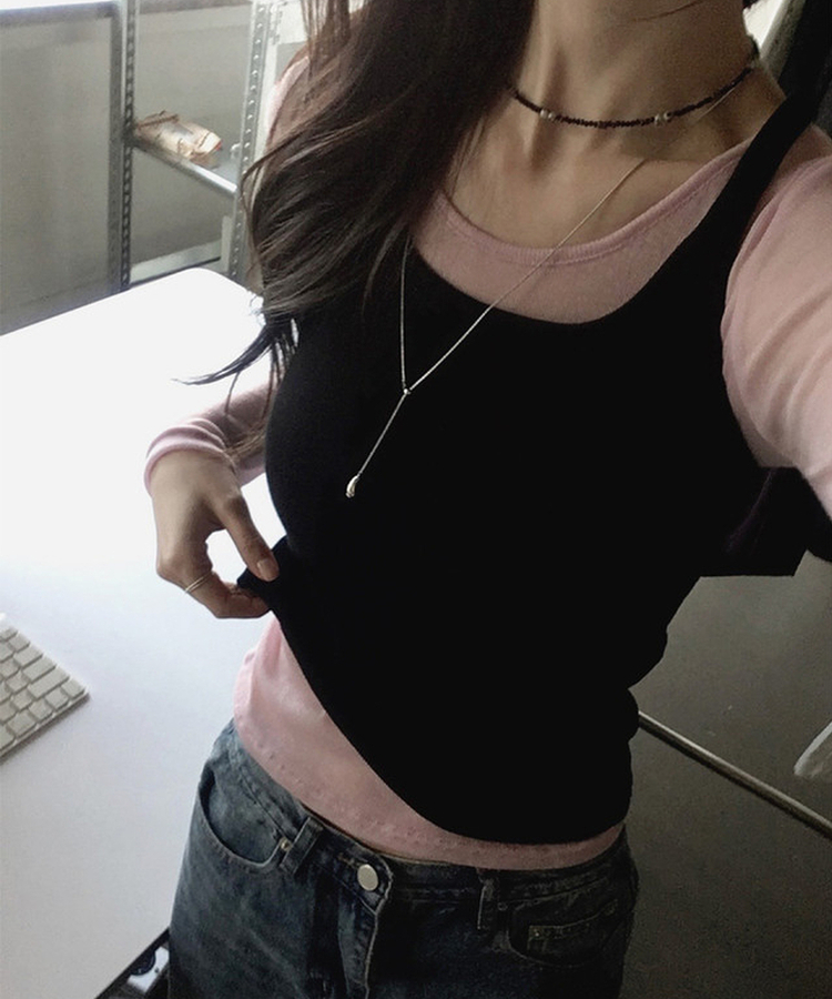 シースルーレイヤード長袖Tシャツ(11color) COOL PINK