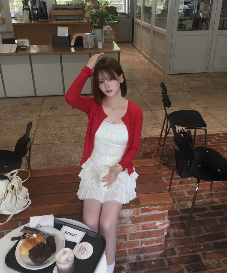 썸머 골지 가디건 레드