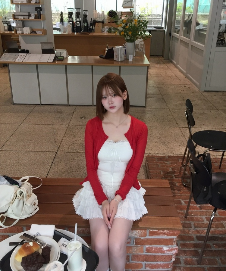 썸머 골지 가디건 레드