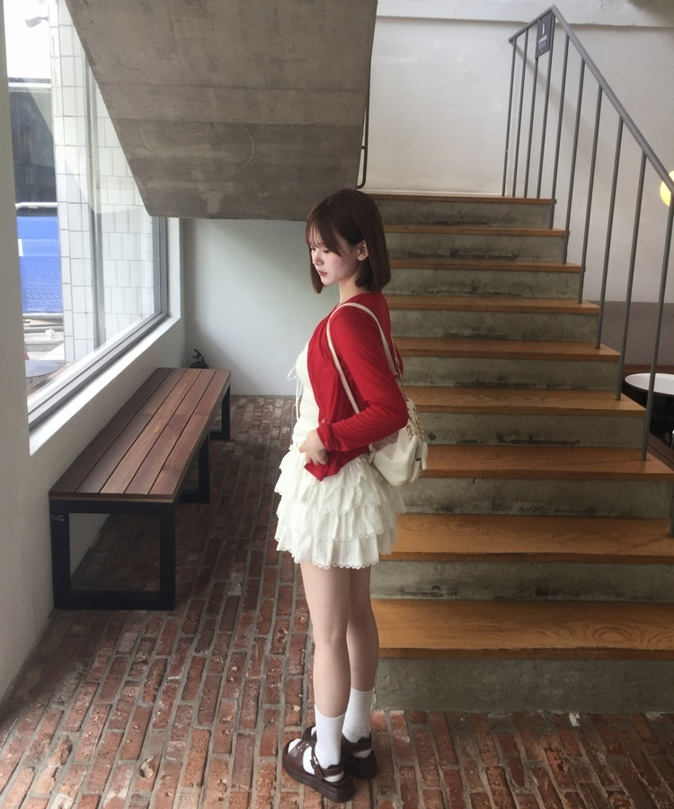 썸머 골지 가디건 레드