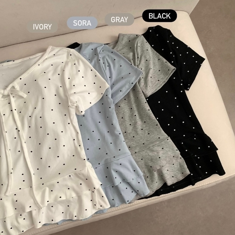 ドットリボンフリル半袖Tシャツ