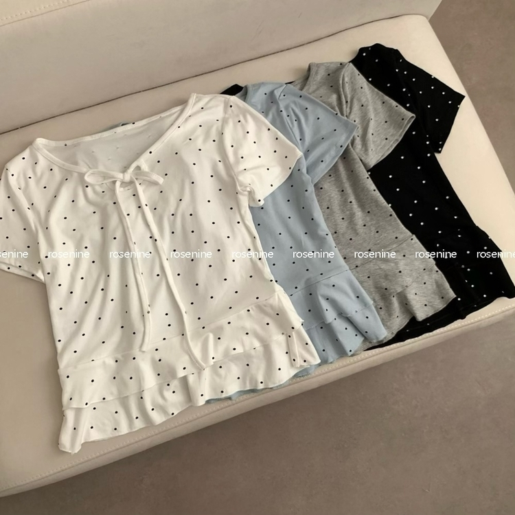 ドットリボンフリル半袖Tシャツ