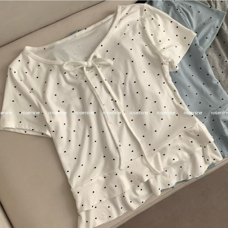 ドットリボンフリル半袖Tシャツ
