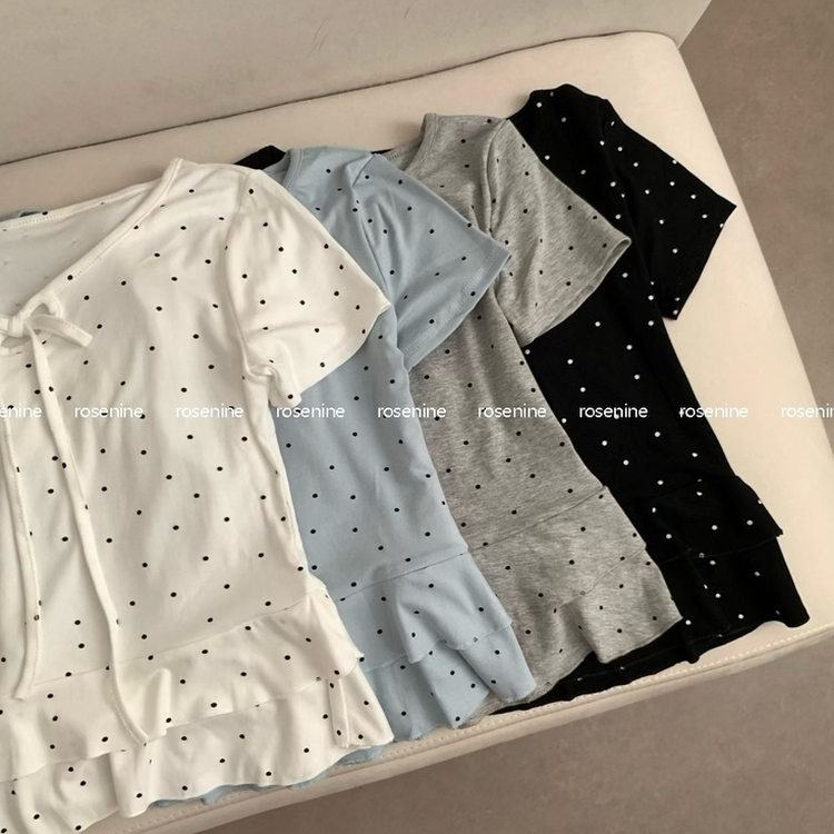 ドットリボンフリル半袖Tシャツ