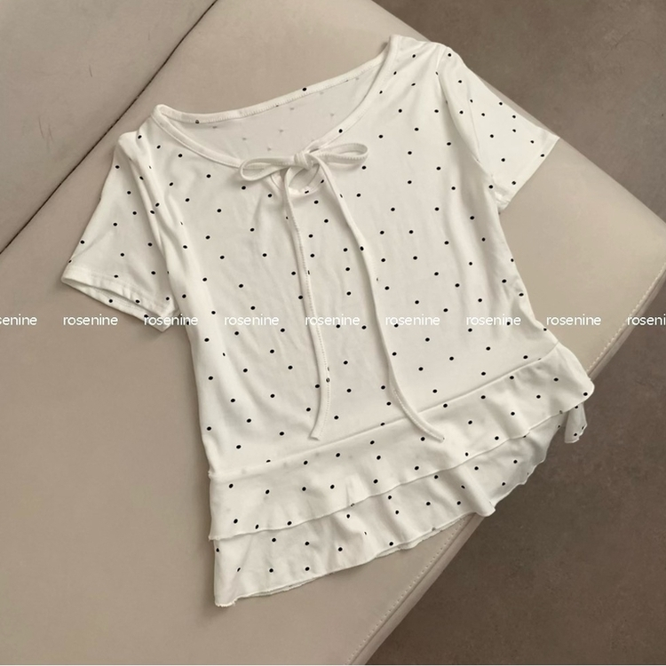 ドットリボンフリル半袖Tシャツ