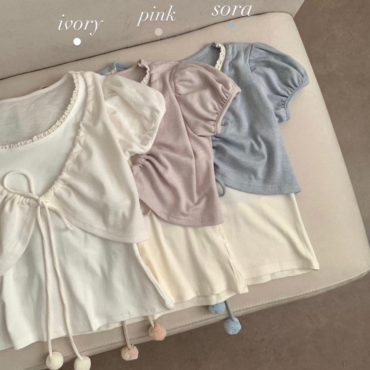 ポンポンリボンボレロパフレイヤード半袖Tシャツ