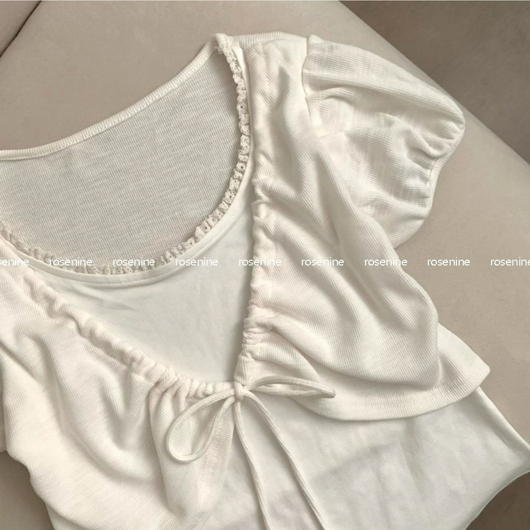 ポンポンリボンボレロパフレイヤード半袖Tシャツ