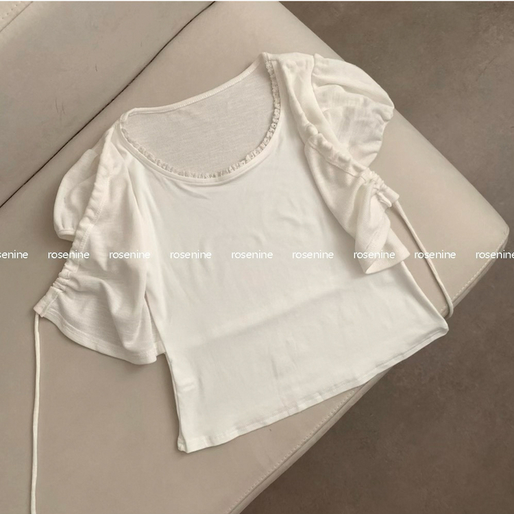 ポンポンリボンボレロパフレイヤード半袖Tシャツ