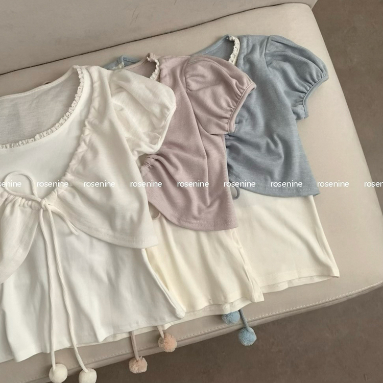ポンポンリボンボレロパフレイヤード半袖Tシャツ