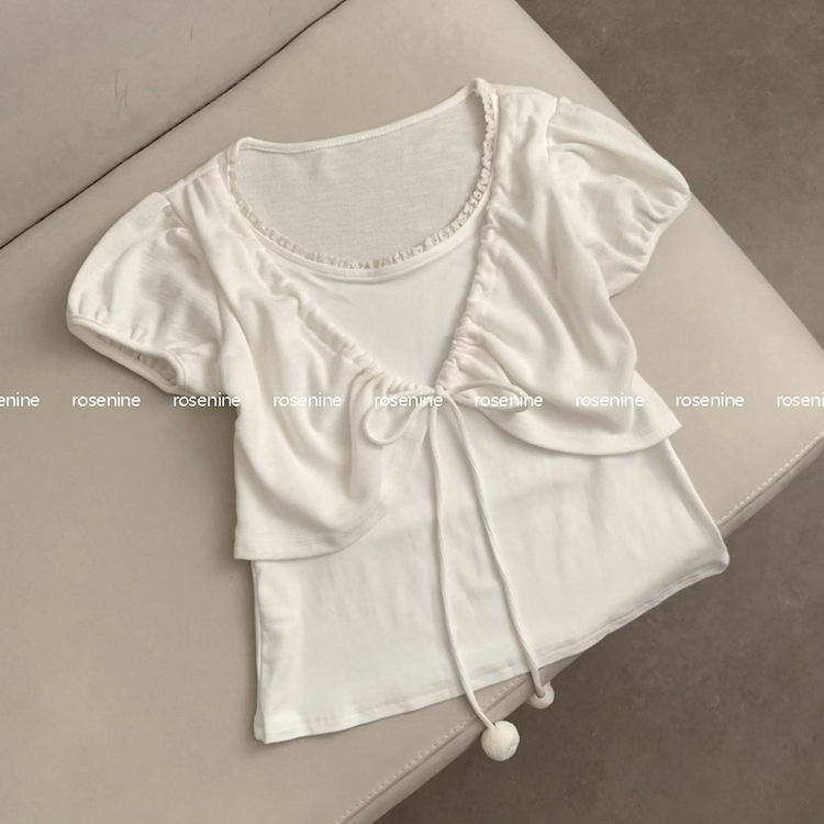 ポンポンリボンボレロパフレイヤード半袖Tシャツ