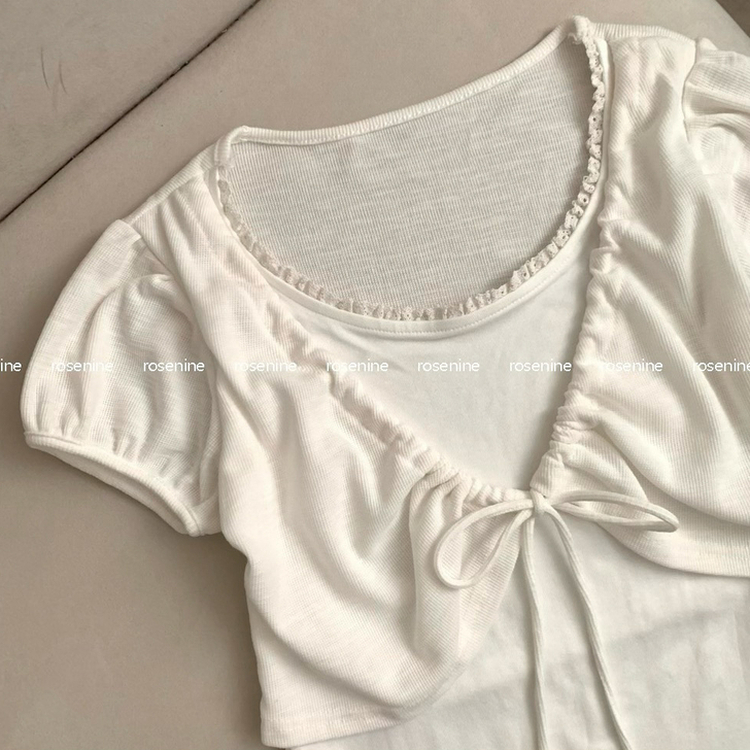 ポンポンリボンボレロパフレイヤード半袖Tシャツ