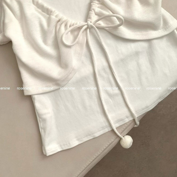 ポンポンリボンボレロパフレイヤード半袖Tシャツ