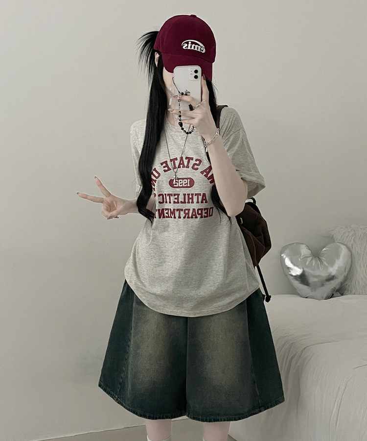 1992배색레터링프린팅박스핏반팔티셔츠 오트밀